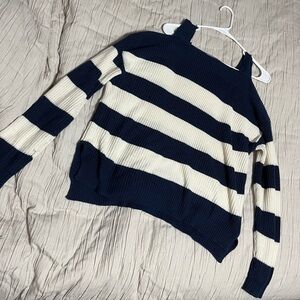 It's Our Time Blue and White Off-the-Shoulder Sweater